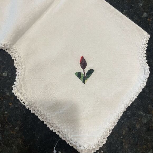 Vintage Embroidered Linen Bread Basket Napkin Flowers in Vibrant Colors 17x16" - Picture 7 of 11